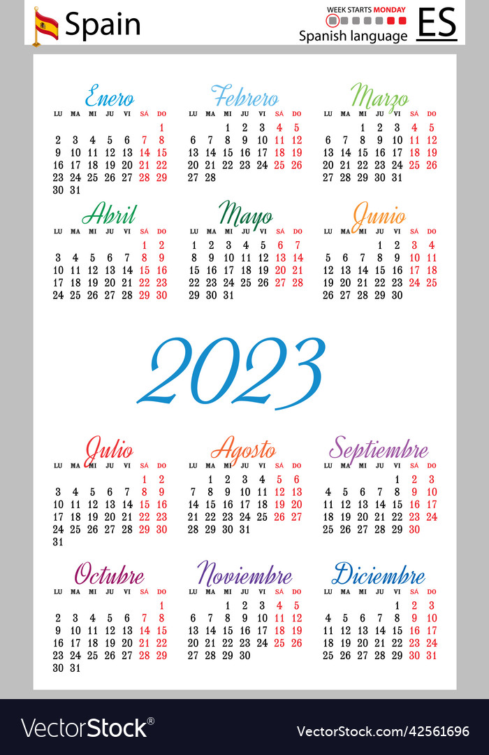 Spanish vertical pocket calendar for 2023 week Vector Image