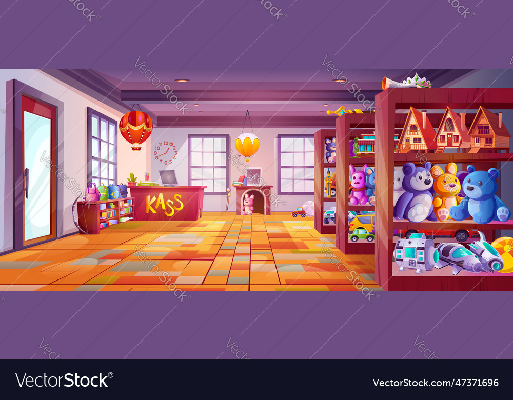 Toy store with shelf cartoon Royalty Free Vector Image