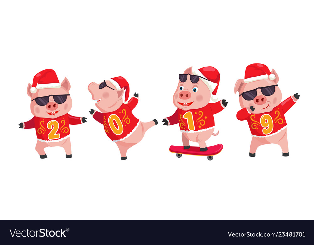 2019 year pig pigs with numbers 2019 on Royalty Free Vector