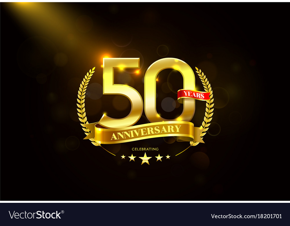 50 years anniversary with laurel wreath golden