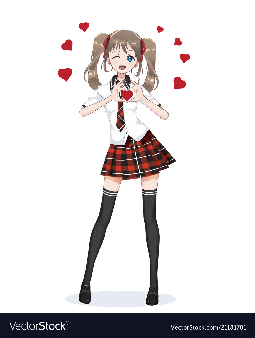 Anime manga girl schoolgirl in a red skirt Vector Image