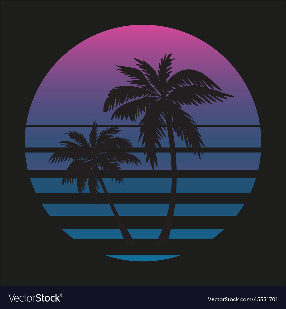 Retro synthwave style with coconut pa Royalty Free Vector