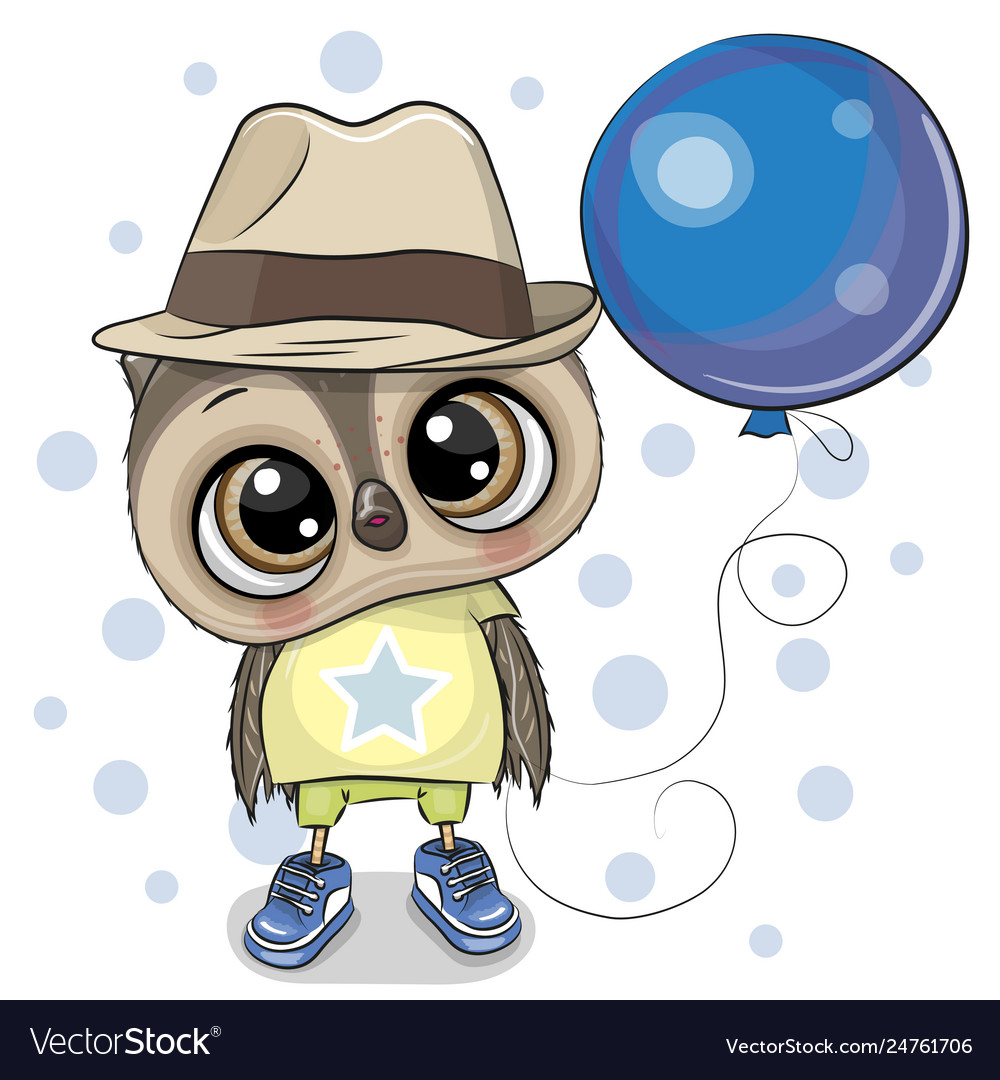 Cute cartoon owl boy with balloon Royalty Free Vector Image