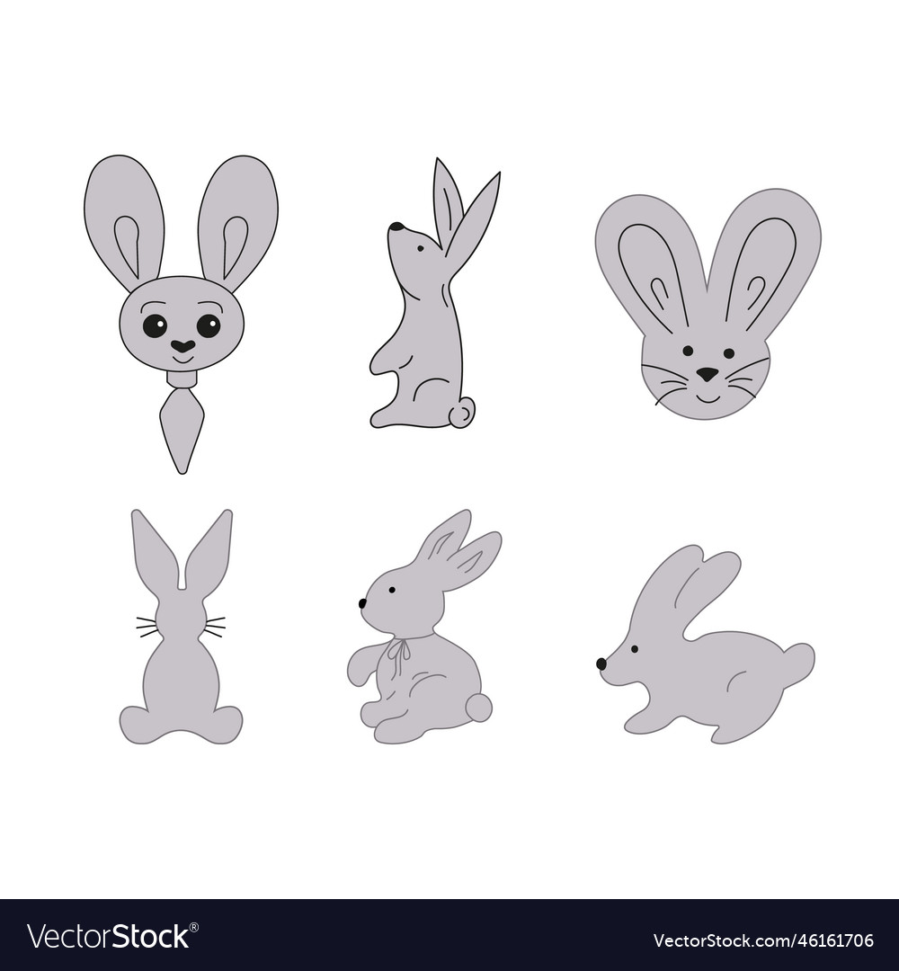 Rabbits in different poses and styles bunny set Vector Image