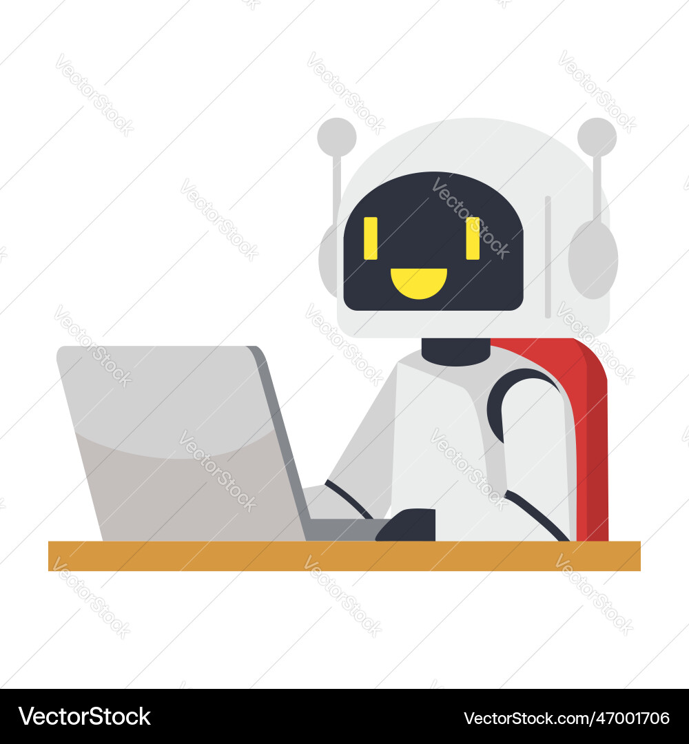 Robot office work with laptop Royalty Free Vector Image