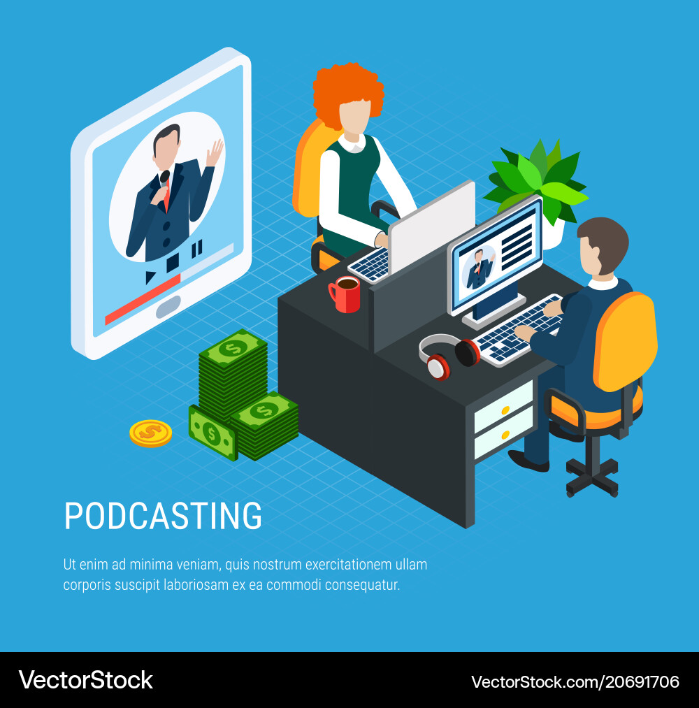 Webinar isometric colored concept Royalty Free Vector Image