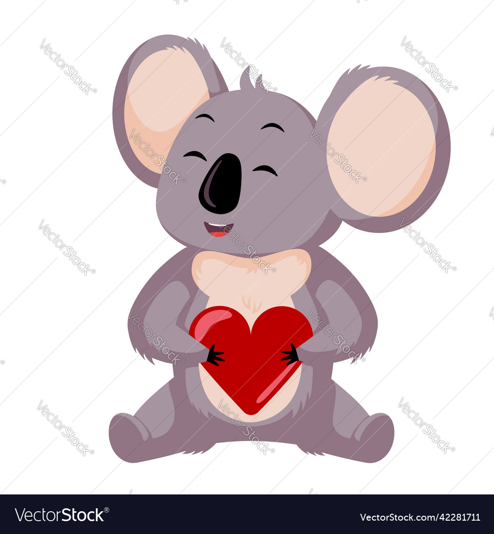 Cute koala hold heart isolated on white Royalty Free Vector