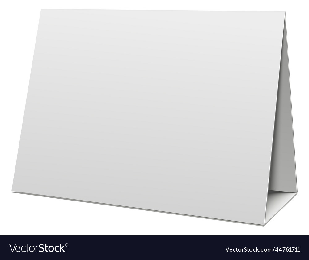 Folded paper card stand blank white mockup Vector Image