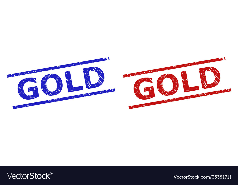 Gold stamp seals with grunge surface and parallel Vector Image