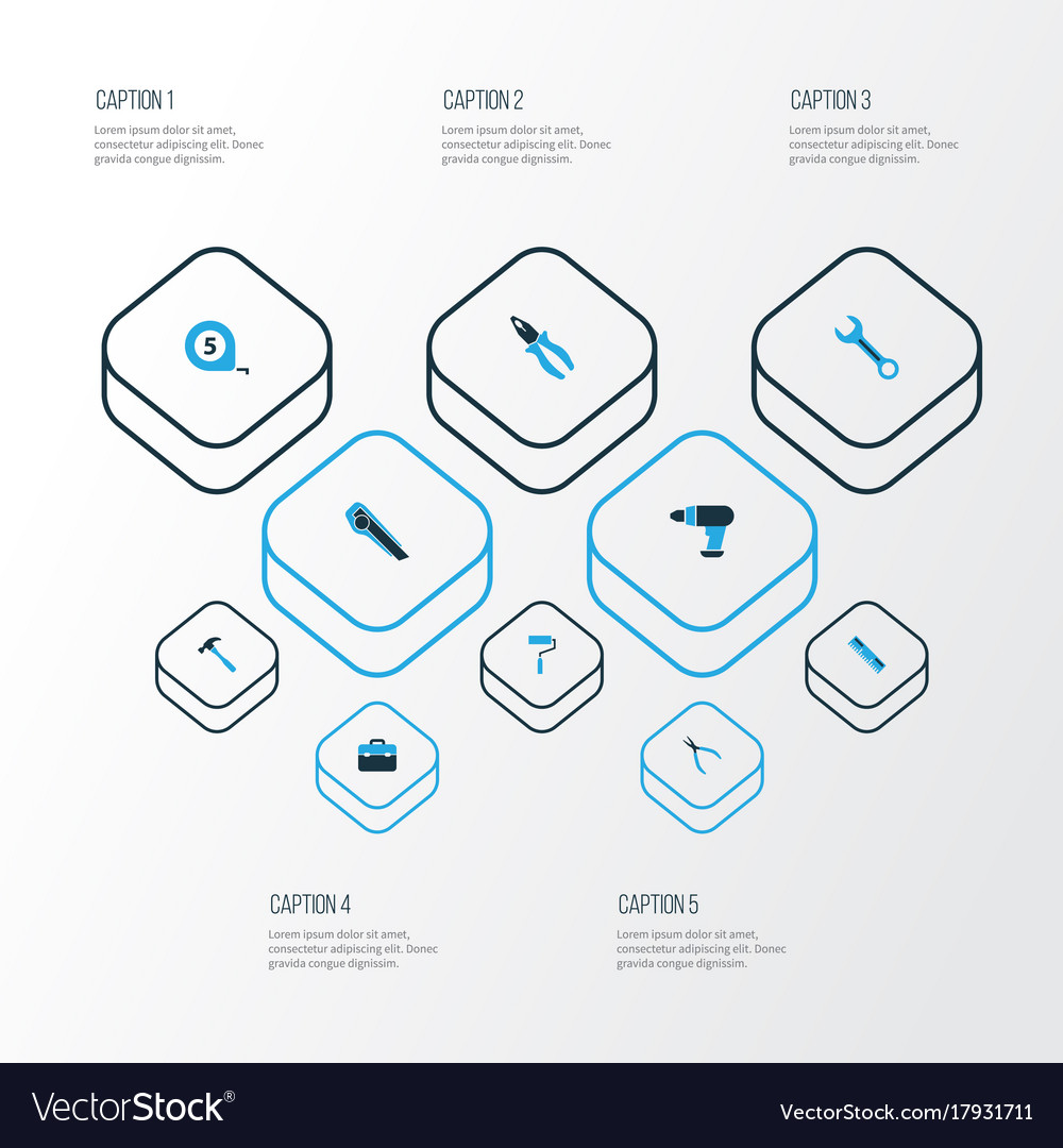 Tools colorful icons set collection toolkit Vector Image