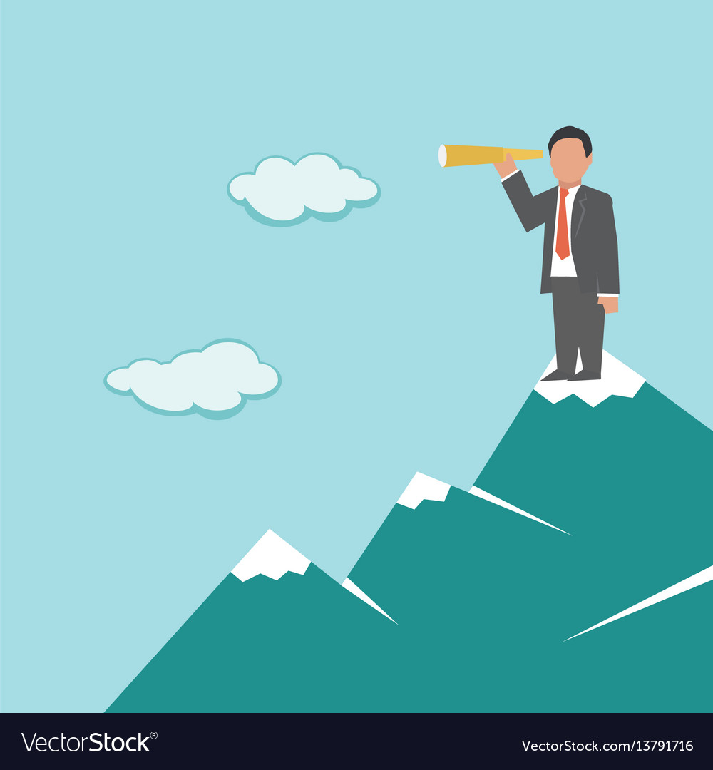 Businessman with telescope on mountain Royalty Free Vector