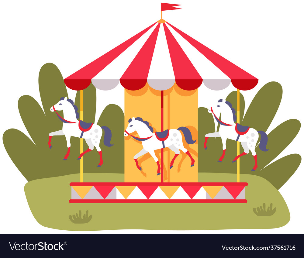 Carousel with three colored horses on playground Vector Image