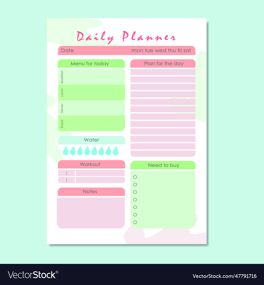 Daily planner Royalty Free Vector Image - VectorStock