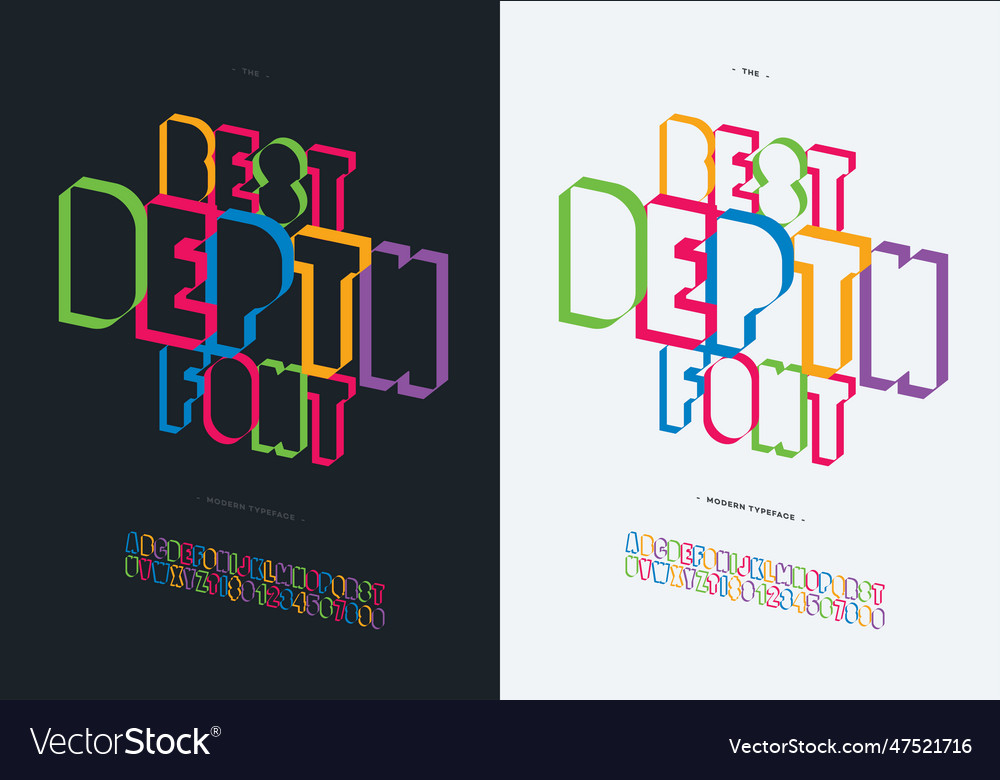 Depth font set colorful bold style Royalty Free Vector Image