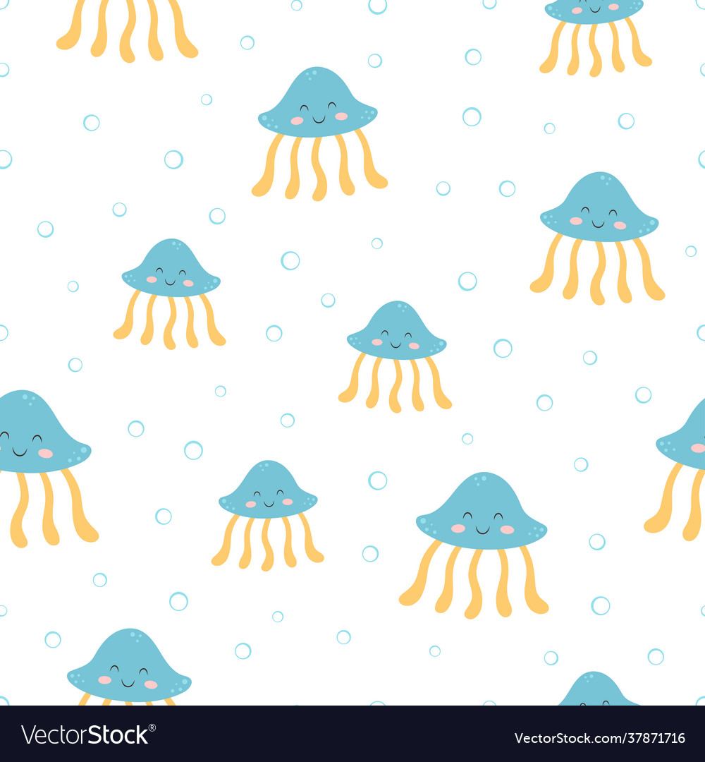 Seamless pattern with cartoon jellyfish Royalty Free Vector