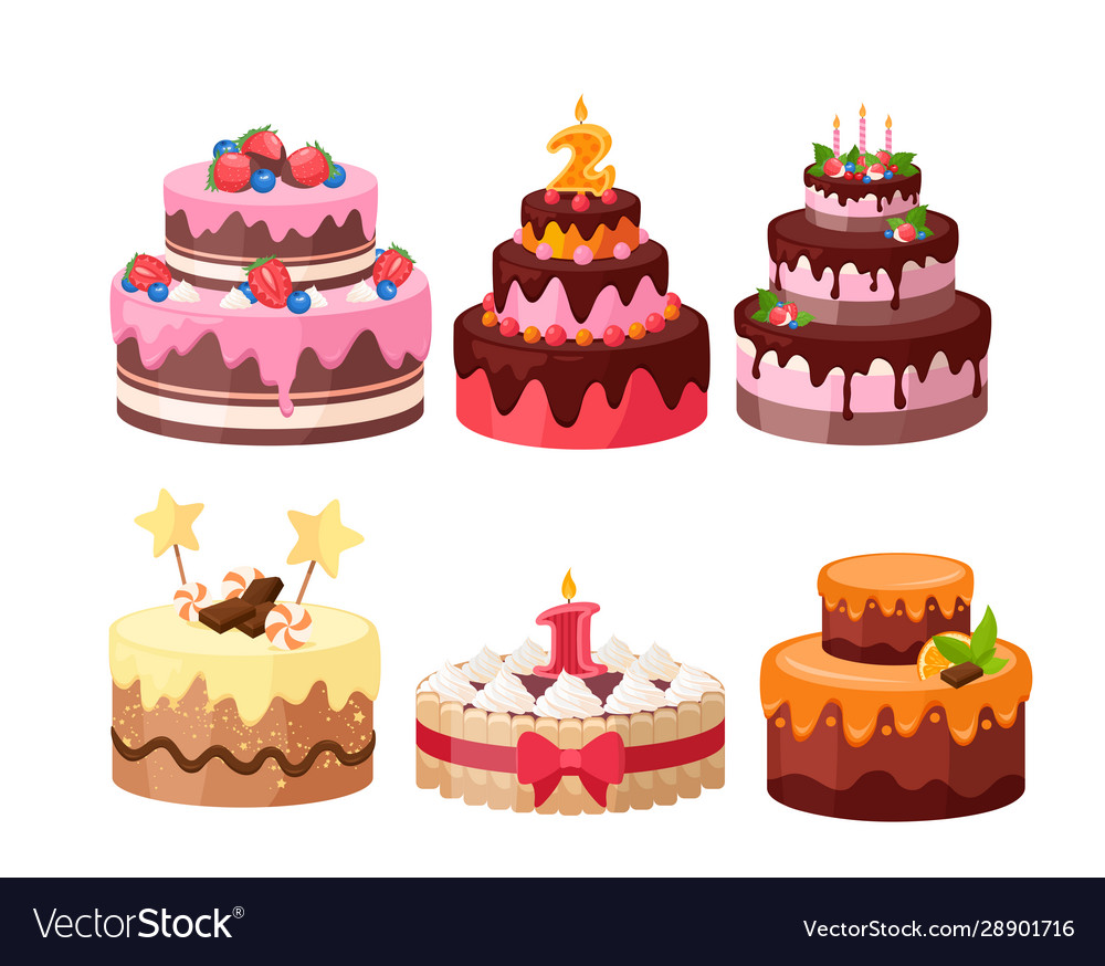 Tiered cakes colorful flat Royalty Free Vector Image