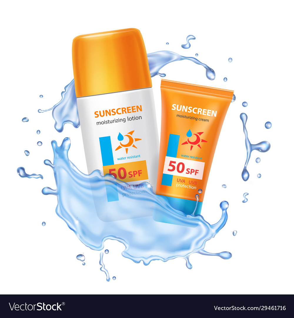 Tubes for sunscreen cream in water splash Vector Image