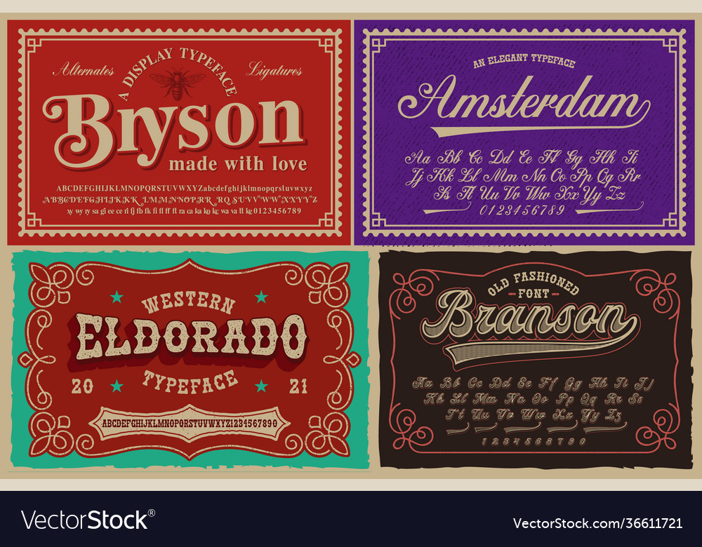 A set different fonts in retro style vector image A set different fonts in retro style