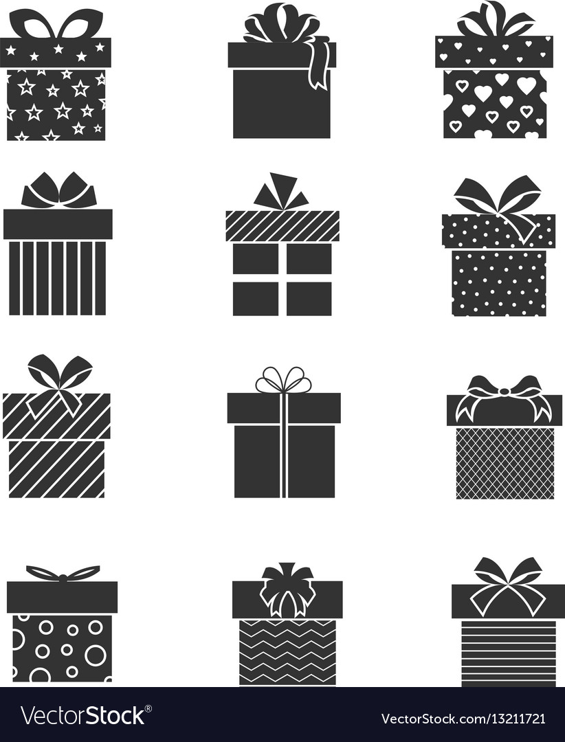 Black Gift Box Icons Presents Signs With Ribbons Vector Image