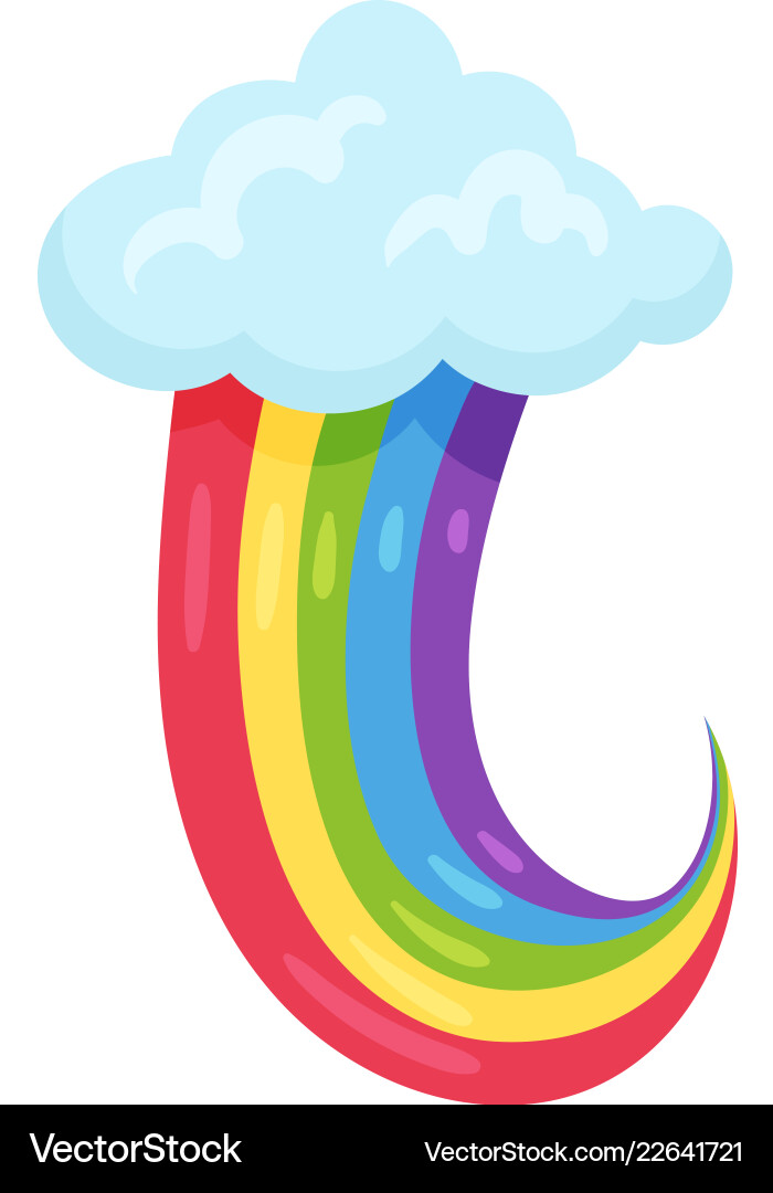 Blue fluffy cloud with multicolored rainbow flat Vector Image