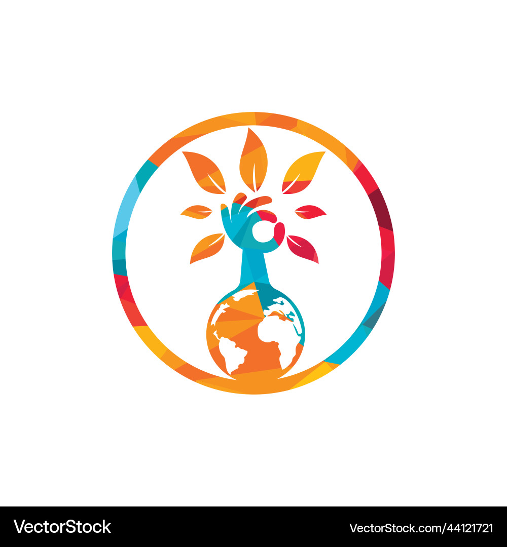 Globe and hand tree logo design Royalty Free Vector Image
