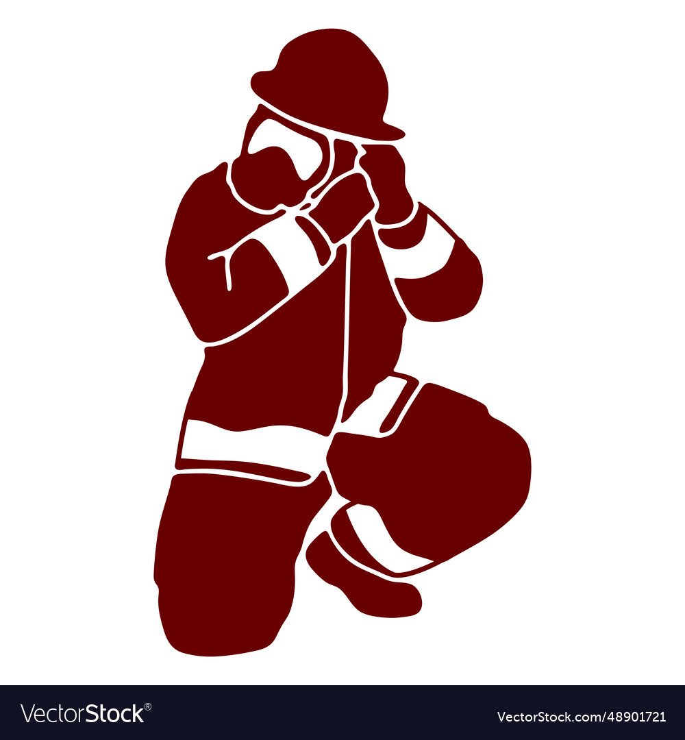 Kneeling firefighter silhouette Royalty Free Vector Image