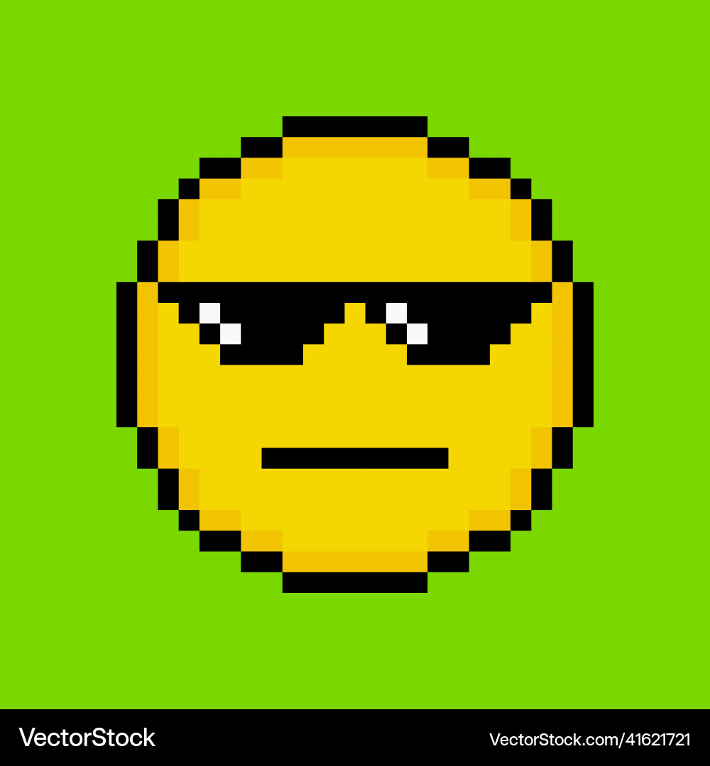 Yellow emoticon in pixel art style Royalty Free Vector Image
