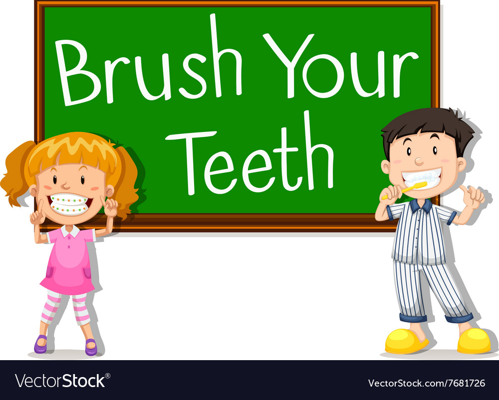 Children and board saying brush your teeth Vector Image