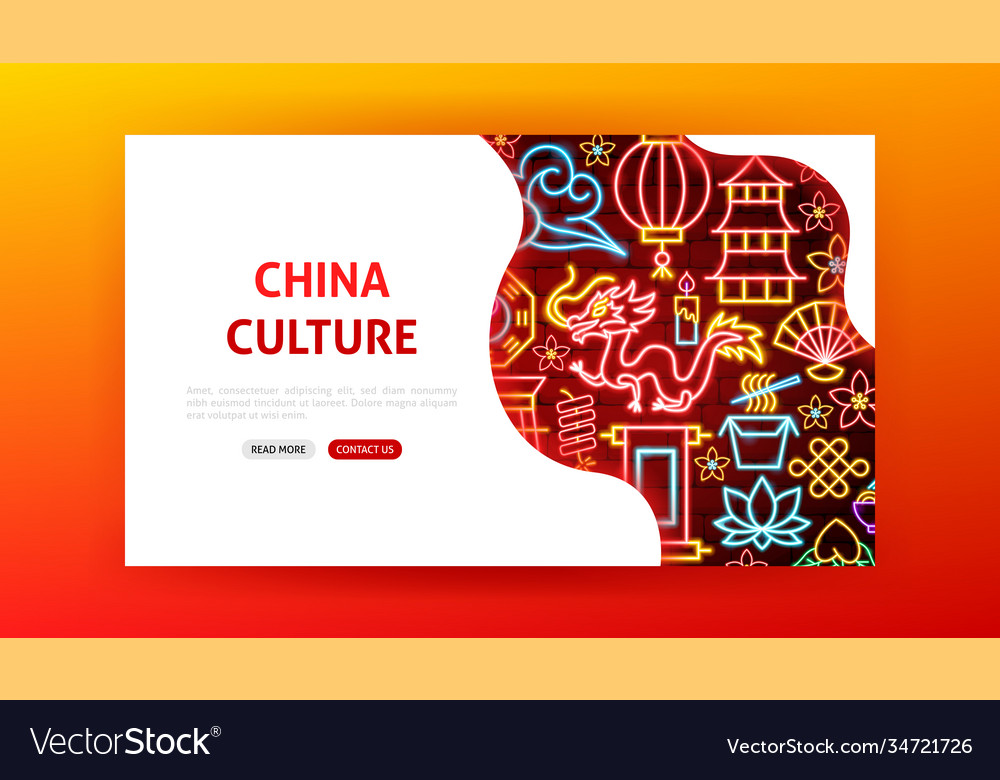 China culture neon landing page Royalty Free Vector Image