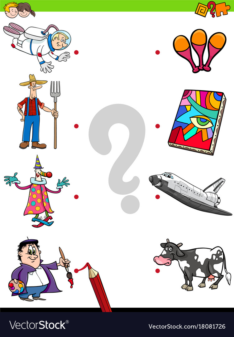 Match people characters and objects game Vector Image