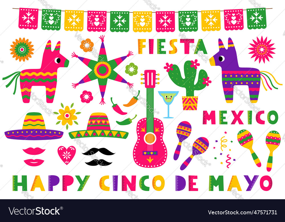 Cinco de mayo design elements set Royalty Free Vector Image