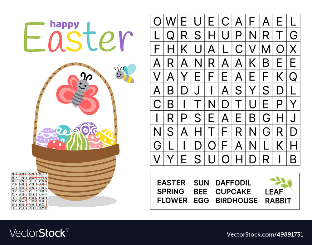 Word search game puzzle for kids easter theme Vector Image