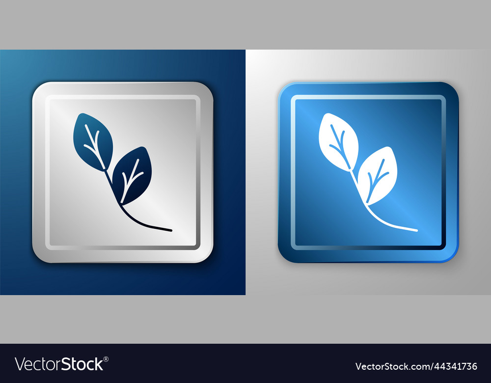 White leaf icon isolated on blue and grey Vector Image