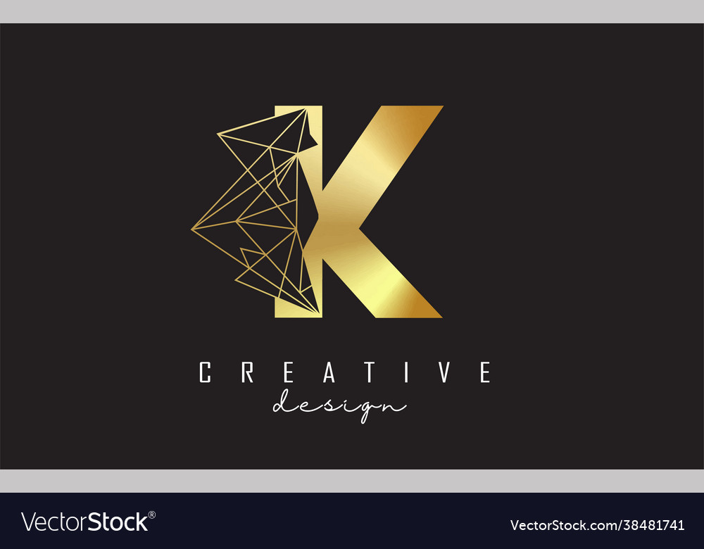 Golden letter k logo design with broken stone Vector Image