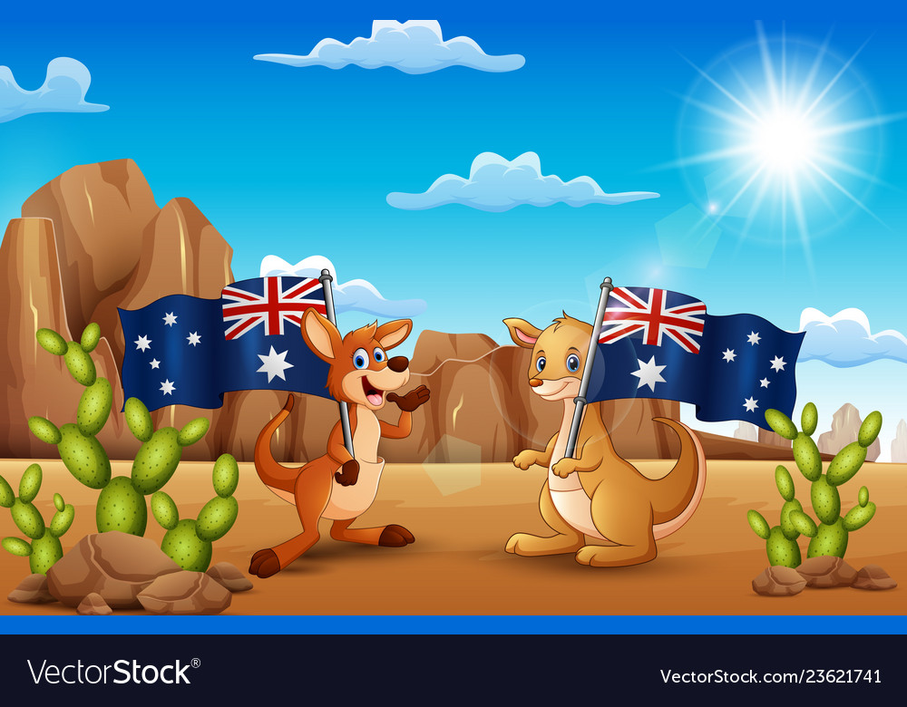 Happy Australia Day With Kangaroos Holding A Flag Vector Image