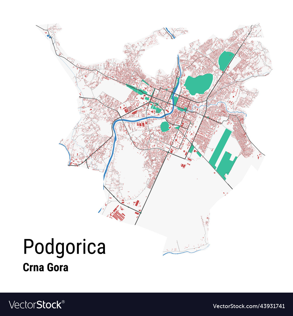 Podgorica Karte detaillierte Stadt Lizenzfreies Vektorbild