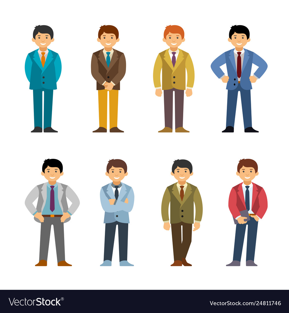 Cartoon caucasian in business suit set flat Vector Image