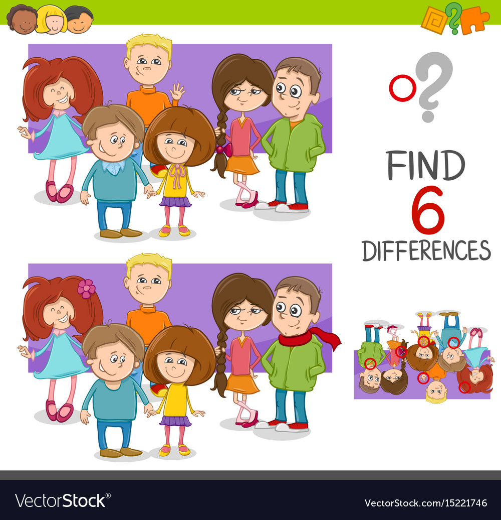 Spot the differences game with kids Royalty Free Vector