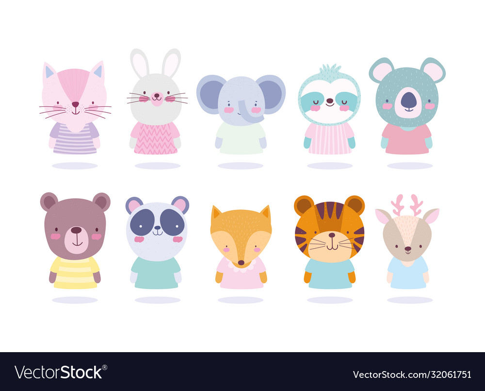 Cartoon cute animals different characters portrait