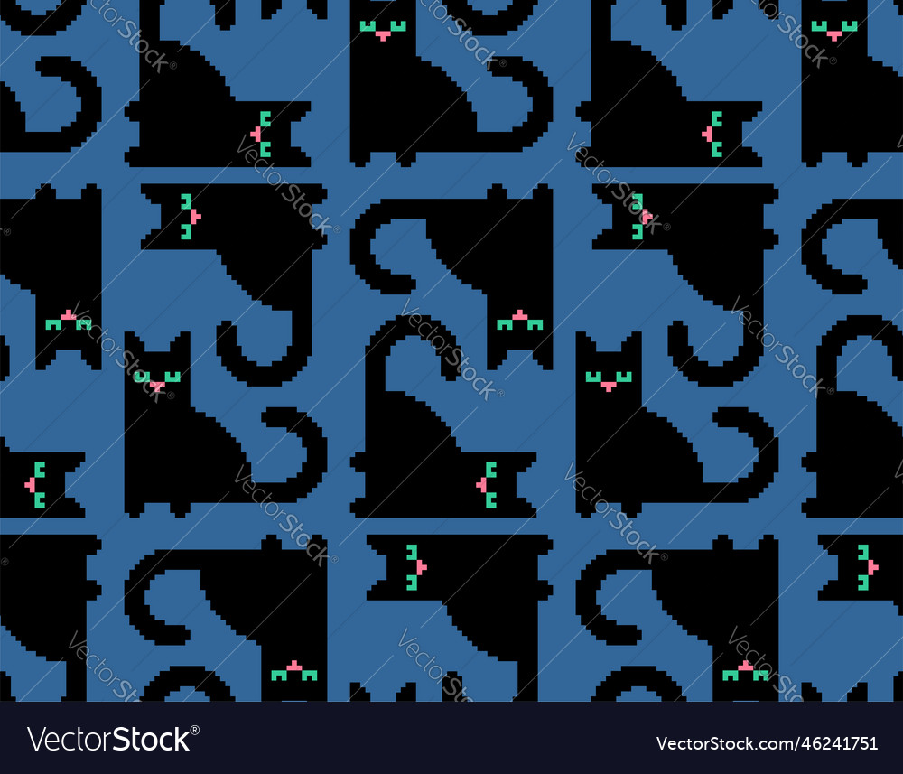 Cat pixel art pattern seamless pet 8 bit Vector Image