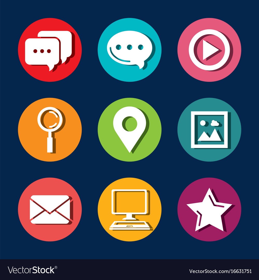 Collection internet icons on round web buttons