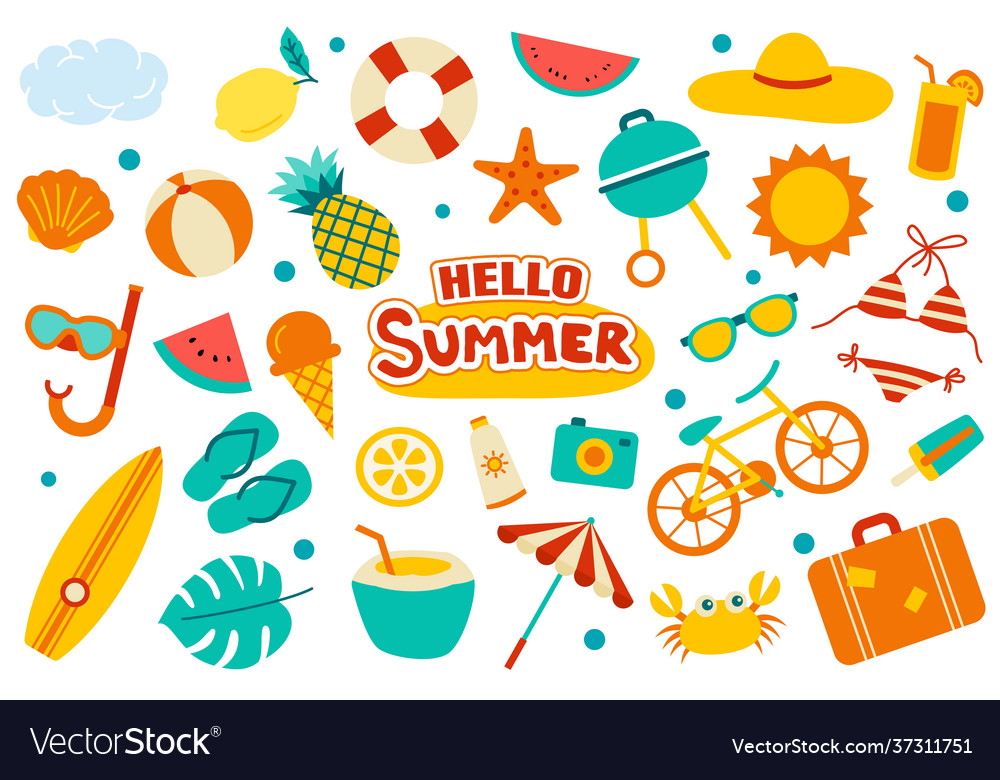 Hello summer collection set flat design on white