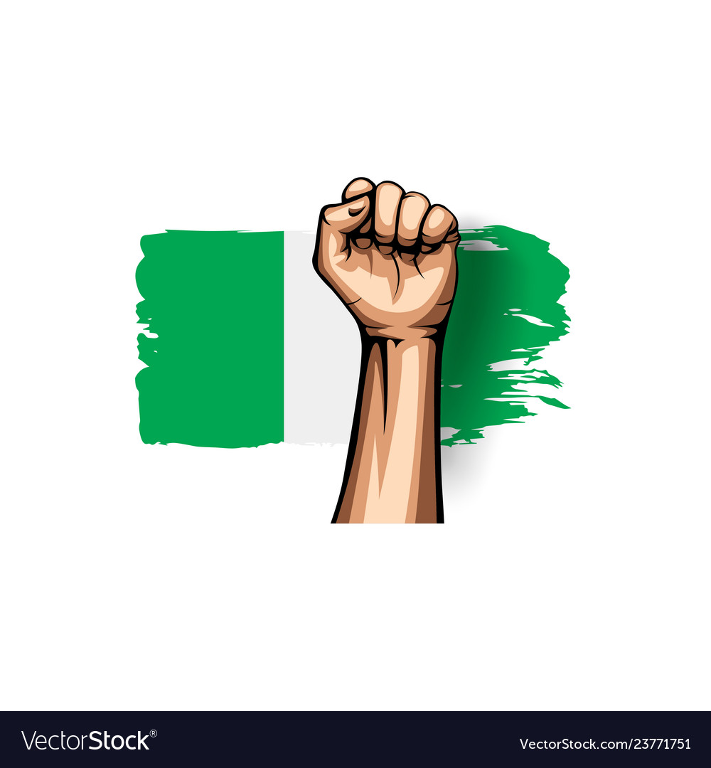 Nigeria flag and hand on white background Vector Image