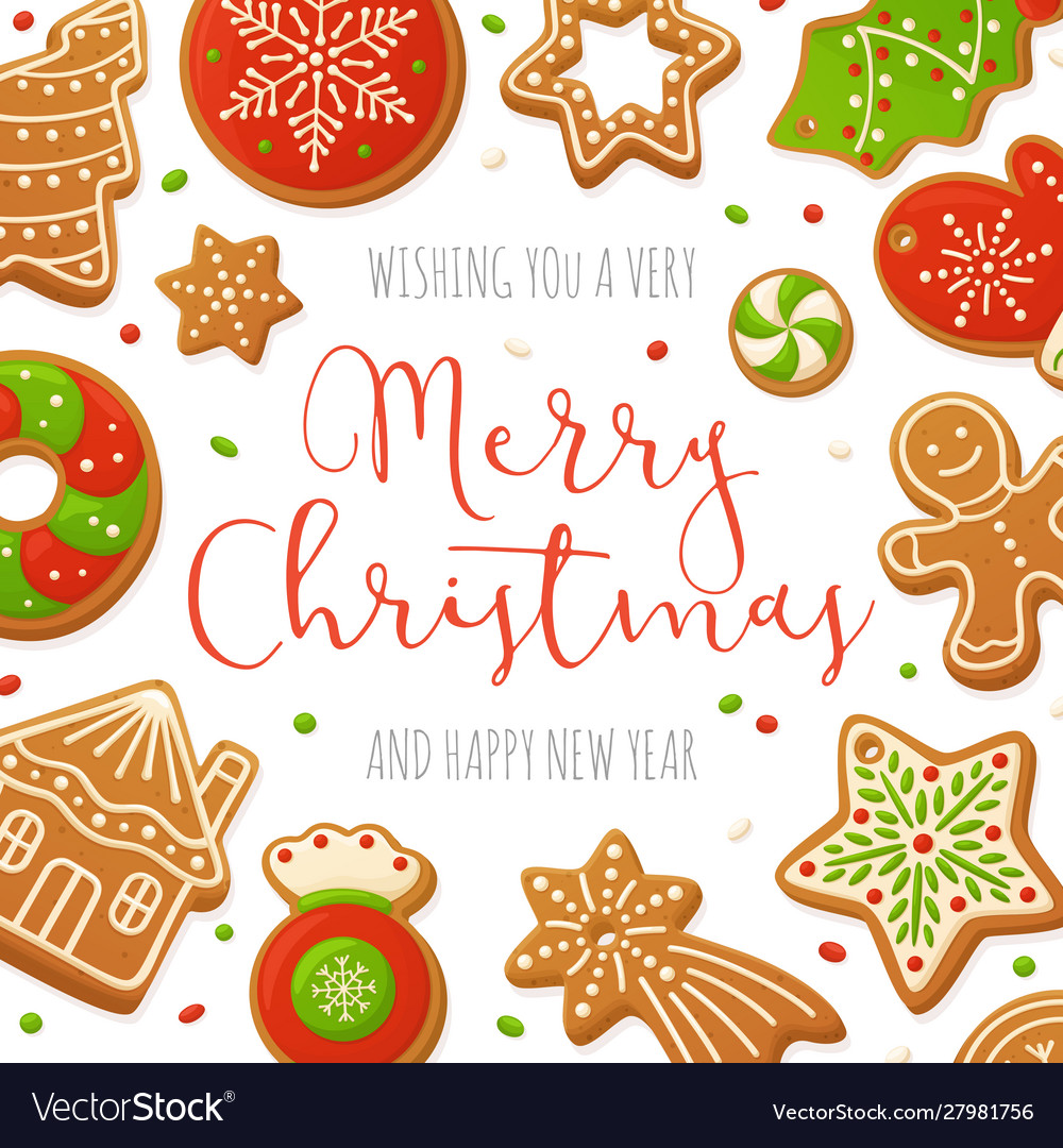 Cartoon gingerbread cookies for celebration design vector image Cartoon gingerbread cookies for celebration design