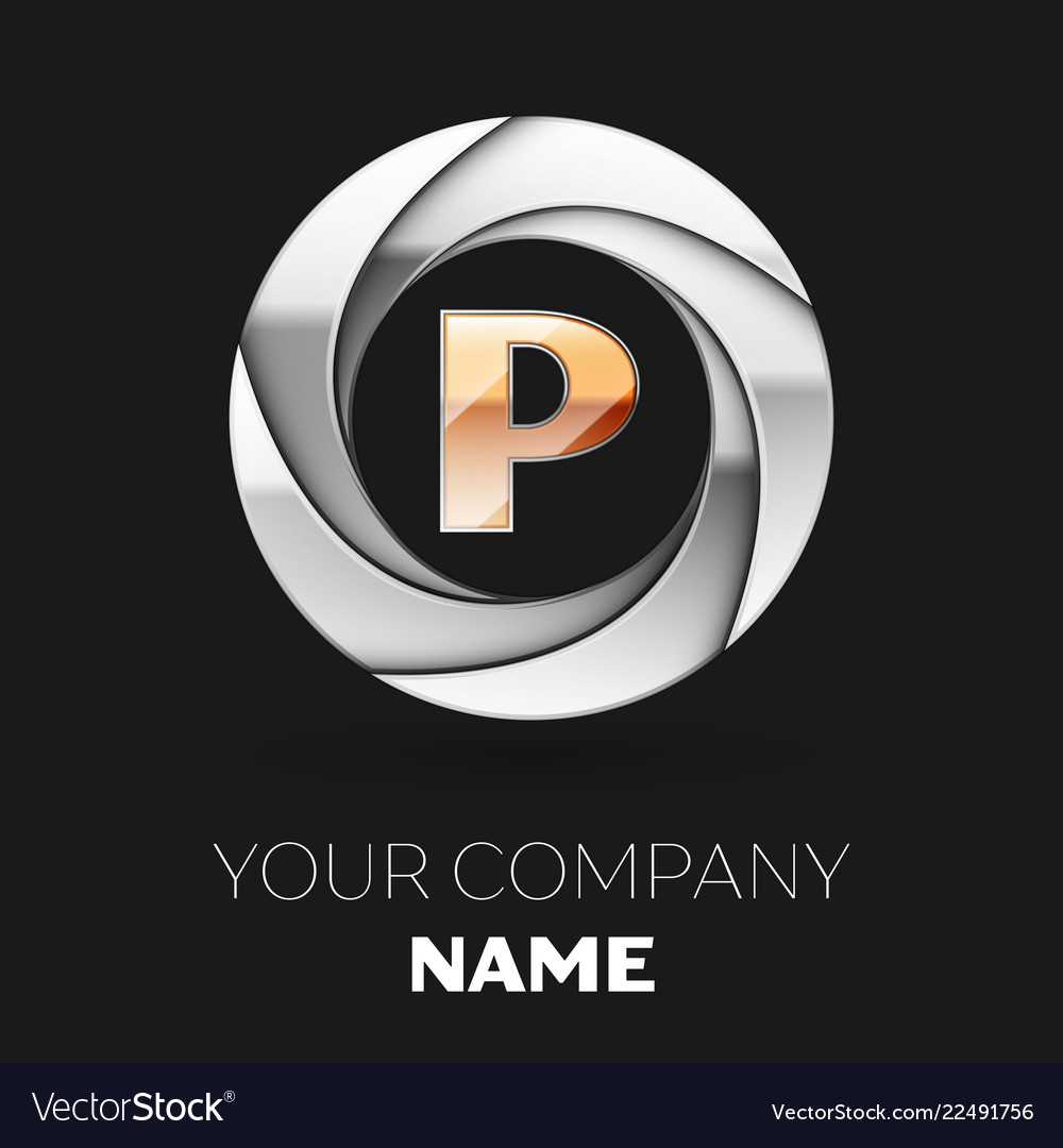 Golden letter p logo symbol in the circle shape Vector Image