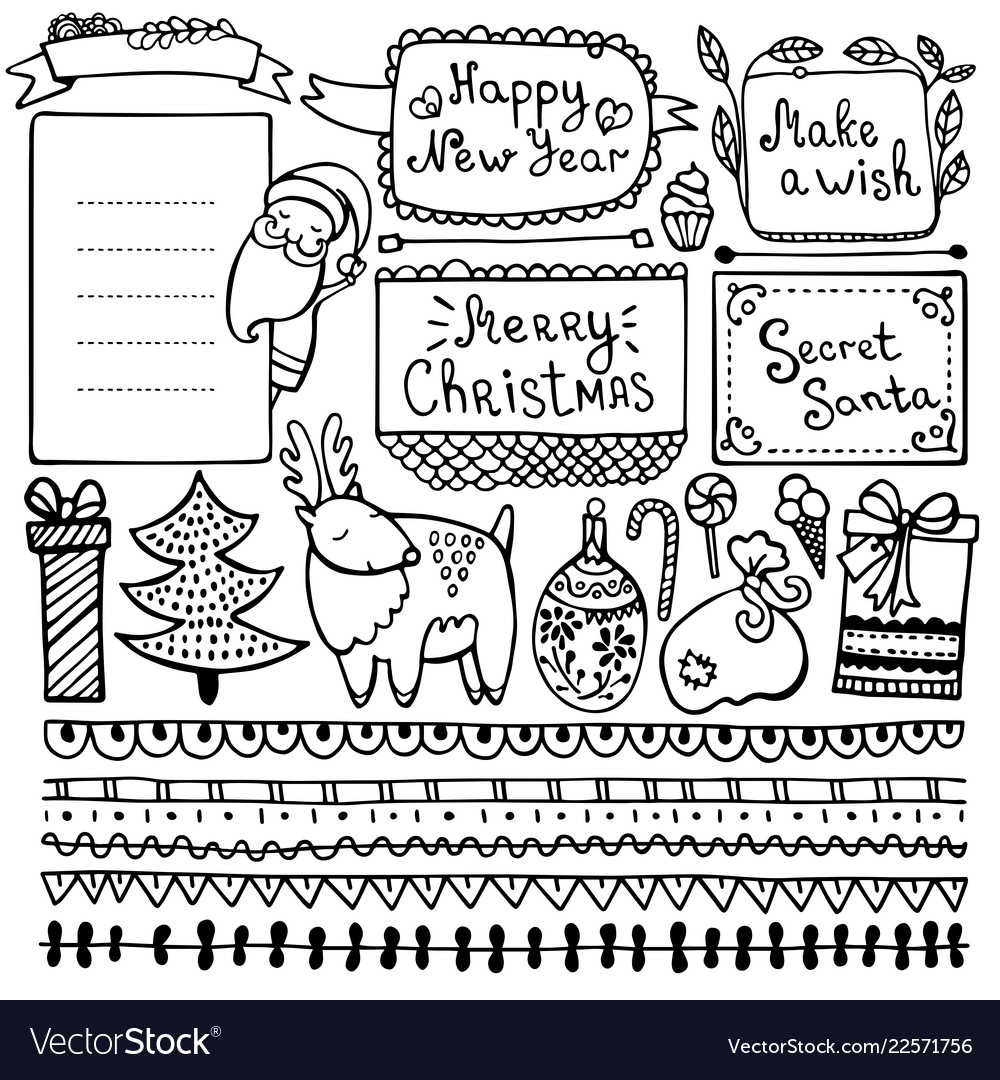 Set bullet journal doodle christmas elements Vector Image