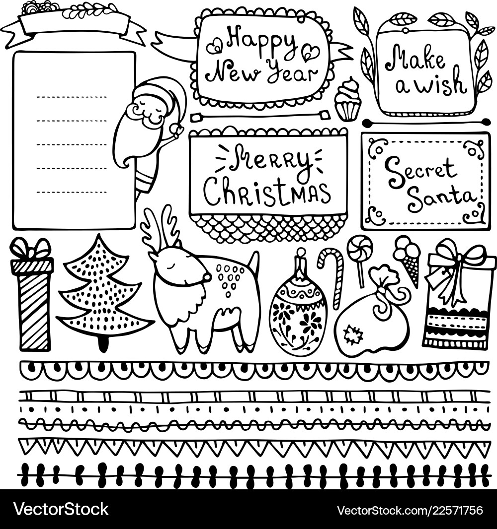 Set of bullet journal doodle christmas elements Vector Image