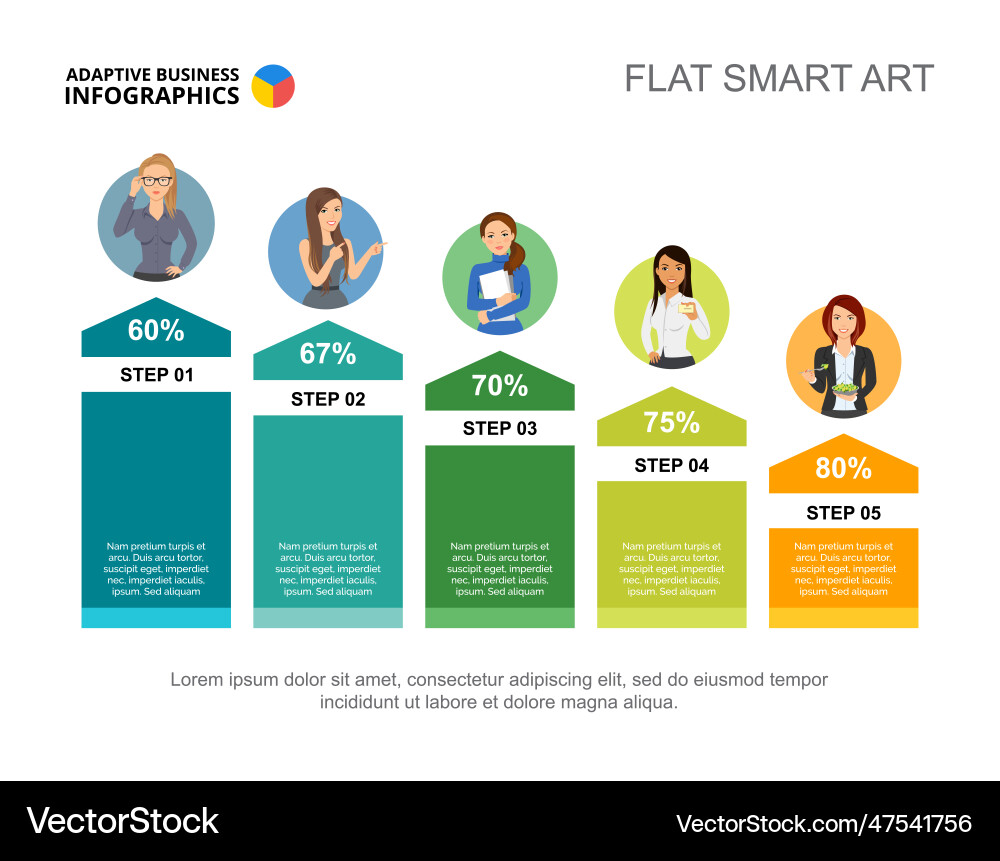 Step by step statistics slide template Royalty Free Vector