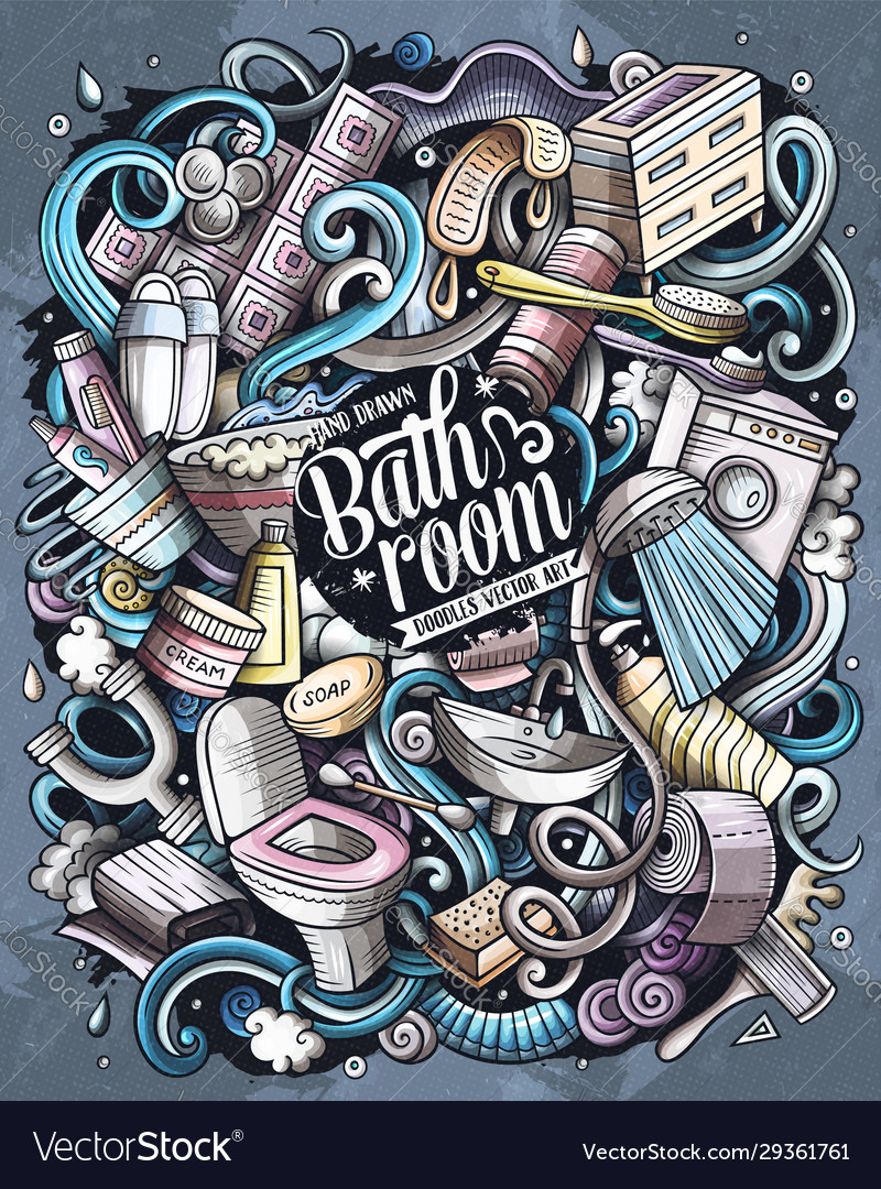 Bathroom funny hand drawn doodles Royalty Free Vector Image