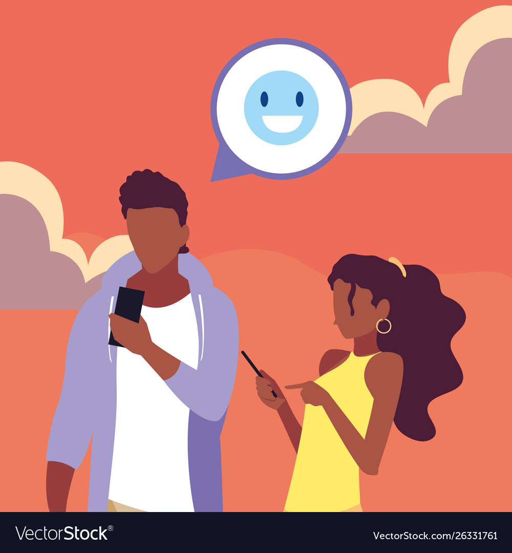 Man and woman characters using smartphone Vector Image